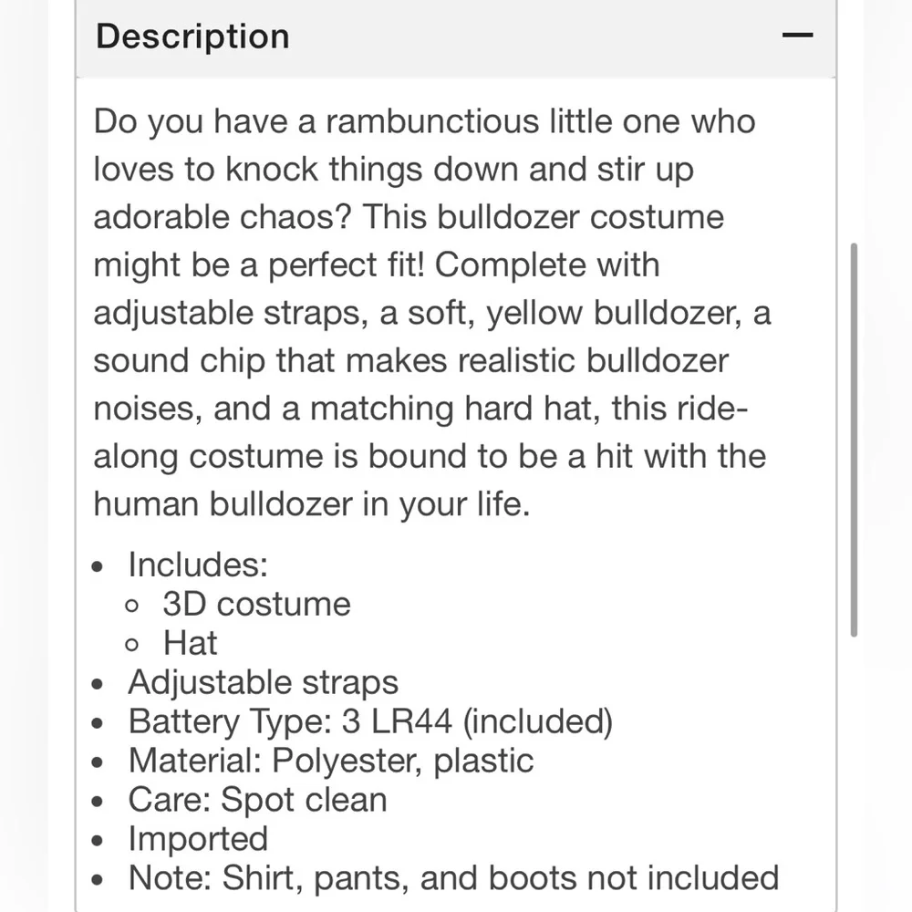 Yellow Bulldozer Kids Costume W/ Sound!